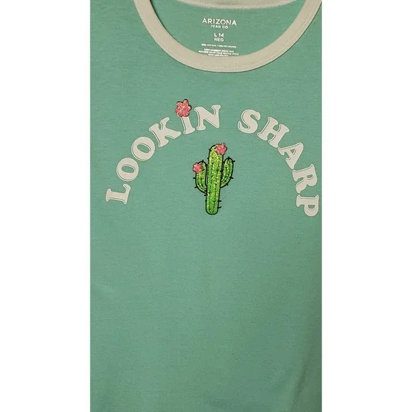 Arizona Jean Co Girls Turquoise Cactus Lookin Sharp T‎ Shirt Size L 14 - Picture 2 of 5